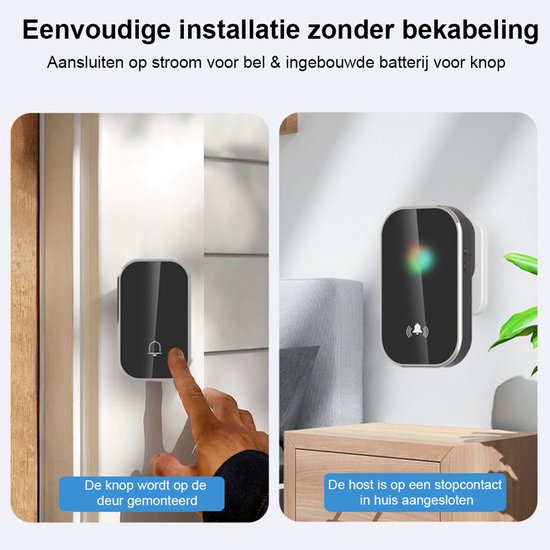 Deurbel - deurbel draadloos - Draadloze Deurbel - Inclusief Batterijen - Deurbellen - Oproepsysteem met één knop en één toon - Zilver — afbeelding 5