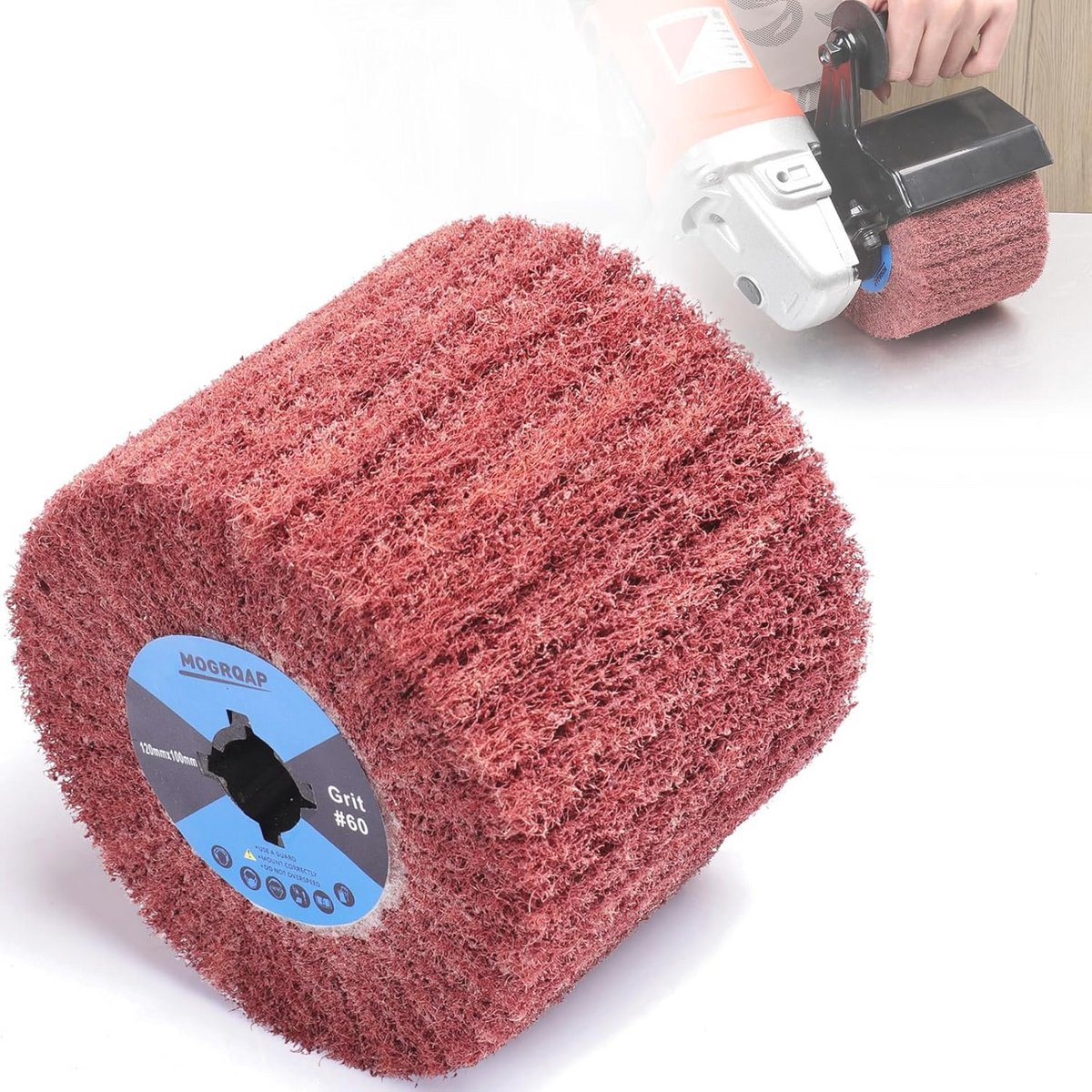 MOGRQAP Polijsttrommel, 60 Grit Nylon Borstel Drum Burnishing Polijsten Gereedschap Wielen voor Schuren Matten Satijn voor Metaal Hout Oppervlak Polijsten