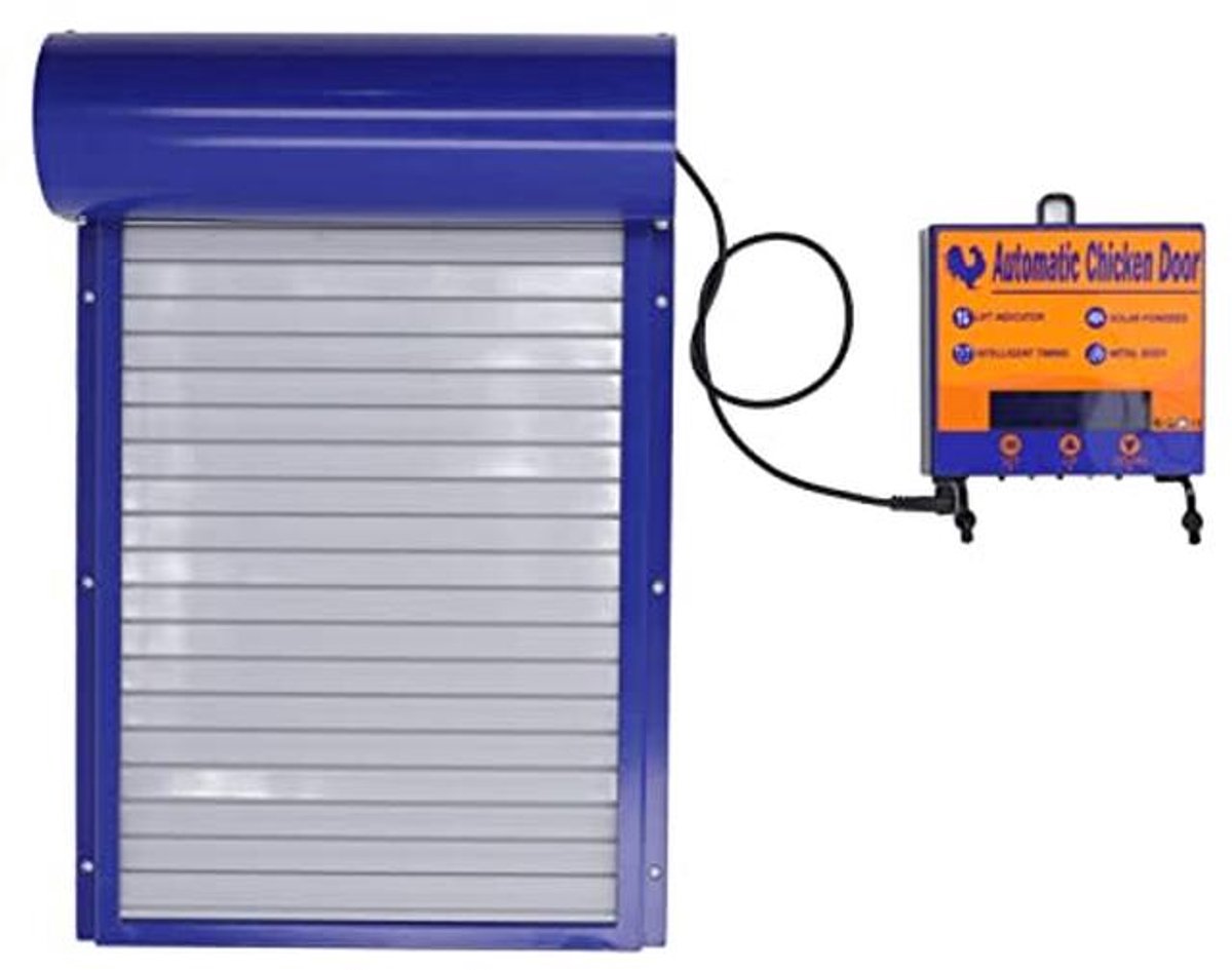 Automatische kippendeur, automatische deuropener, kippenhok, elektrische kippenhokdeur, automatische kippenhokdeur met timer, voor veilig kippenhouden, eend en ganzennetbed