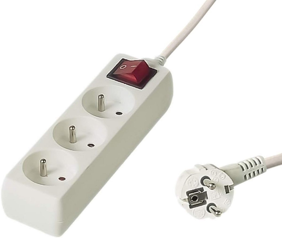 Verlengkabel 250V 2m met 3 Stopcontacten en Netschakelaar