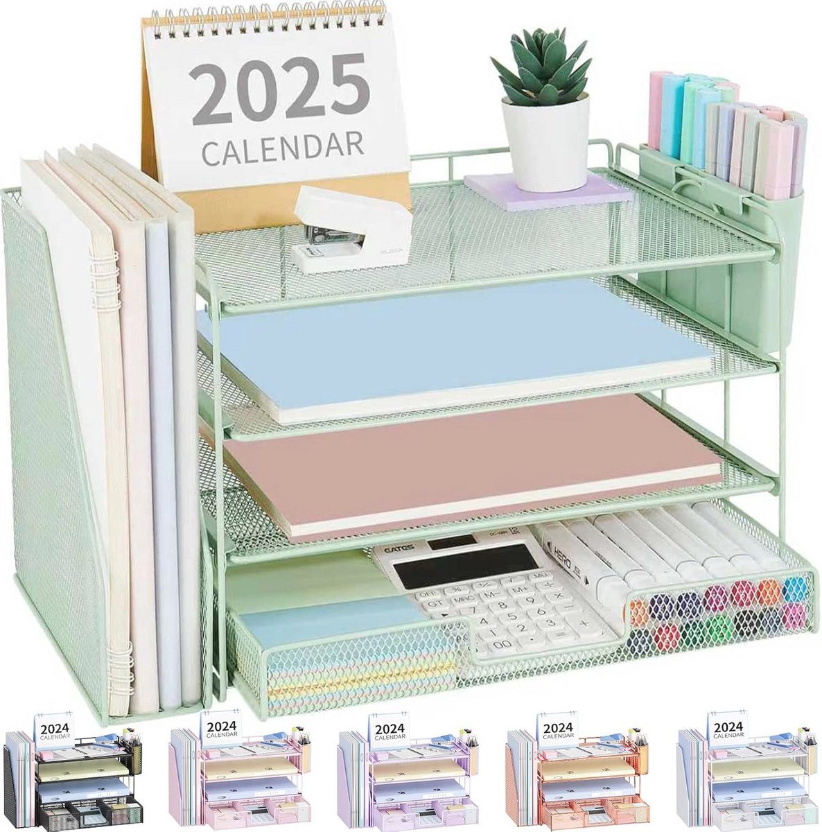 Bureauorganizer met 4 niveaus en lade, inclusief 2 pennenhouders voor kantooraccessoires