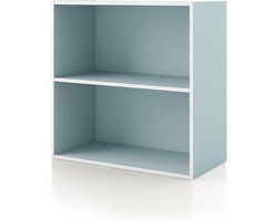 HOMES: Inside + Out Apexa Cube Storage Organizer with 2 Levels, Stackable Wooden Bookcase Fits Cubic Bins for Organization, Student Room Decoration and Home Office, Light Blue
