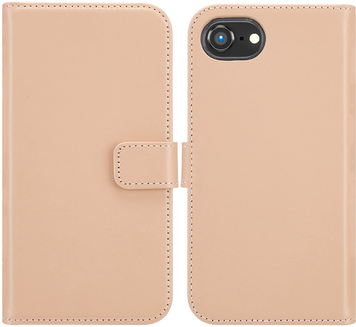 Selencia Hoesje - Geschikt voor Apple iPhone 17e / 16e - Echt Lederen Bookcase - Dusty Pink