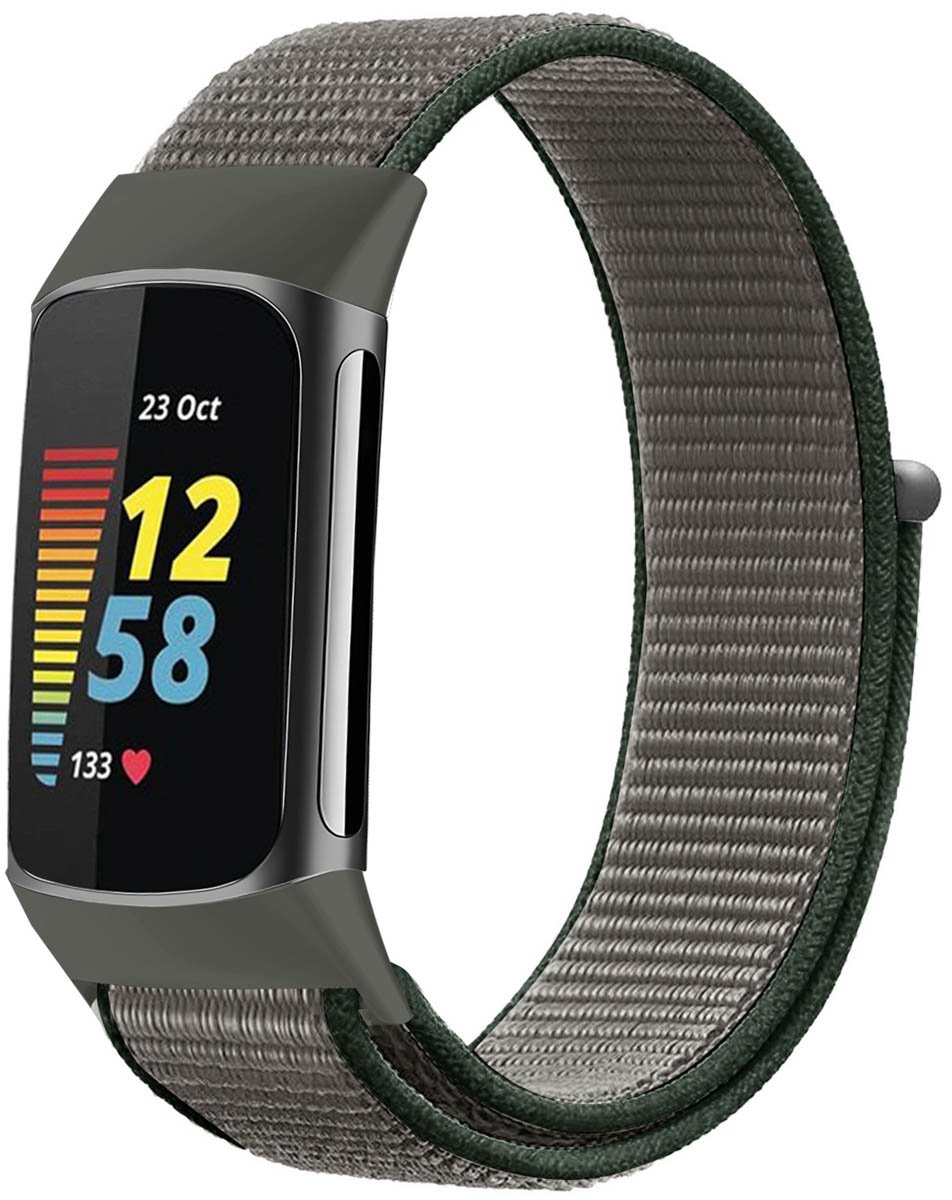 Nylon bandje - Geschikt voor Fitbit Charge 5 - Donkergrijs