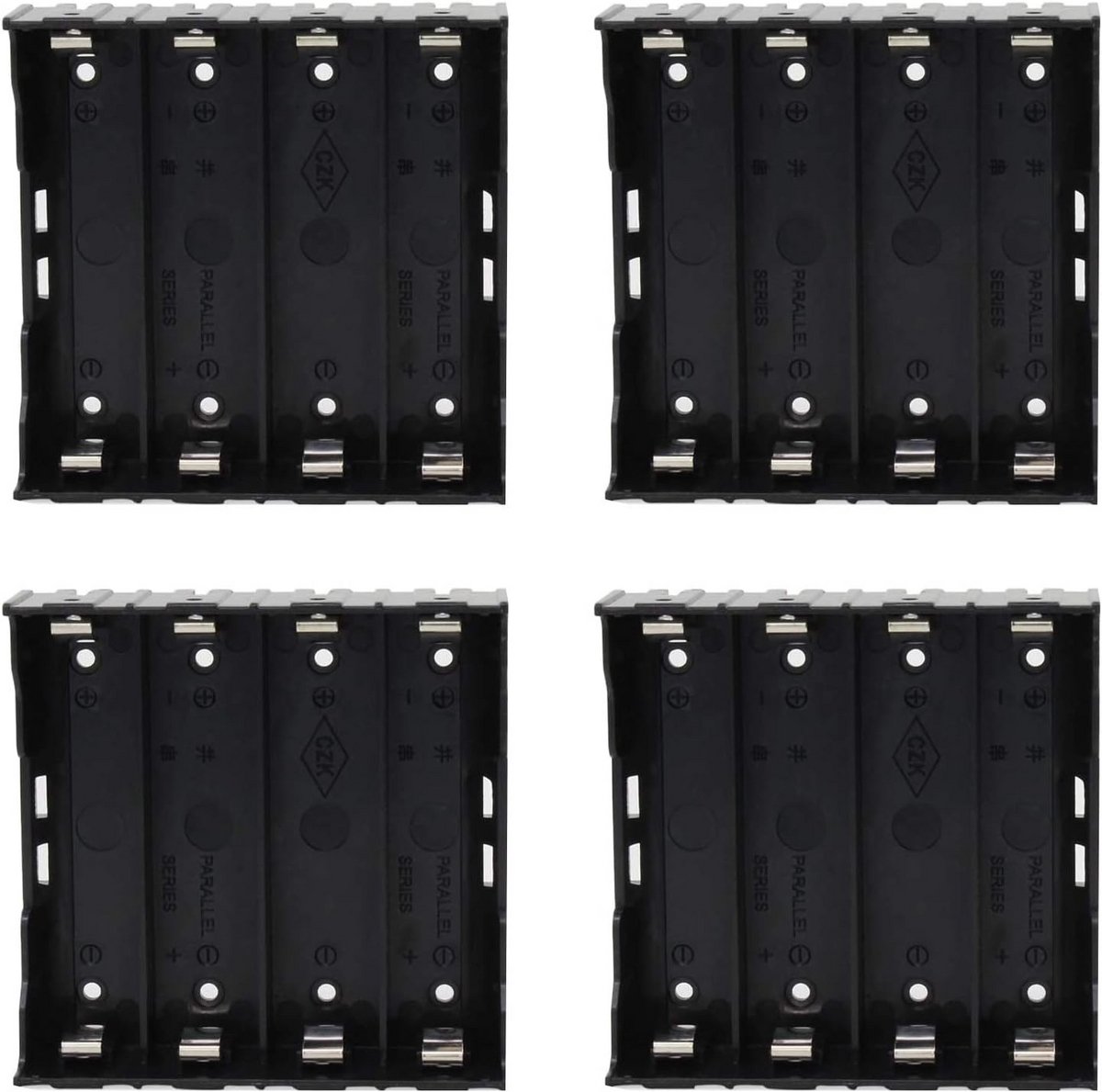 4 Stuks 18650 Batterijhouder met Opbergdozen en Krokodillenklemmen