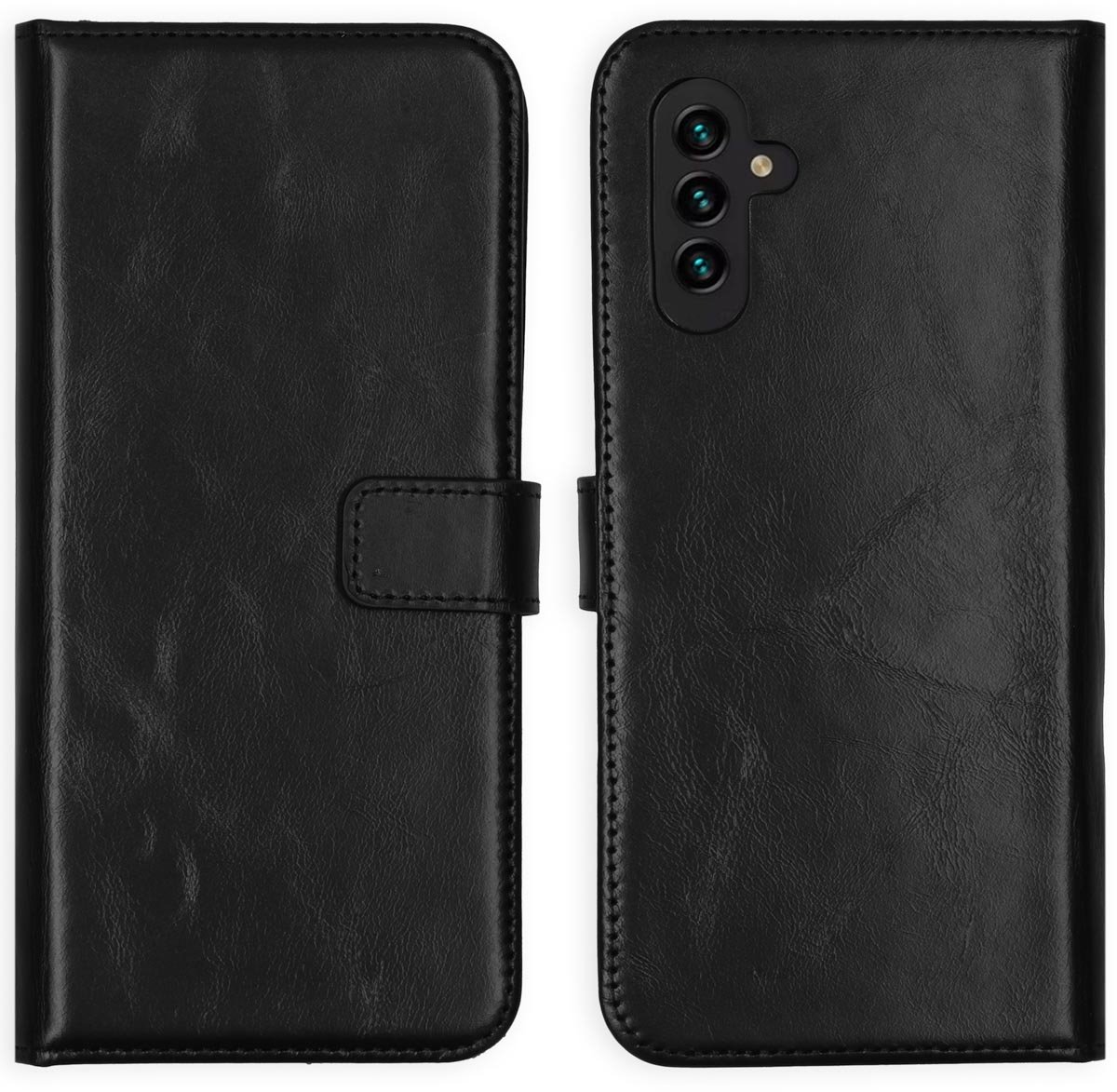 Selencia Hoesje - Geschikt voor Samsung Galaxy A13 (5G) / A04s - Echt Lederen Bookcase - Zwart
