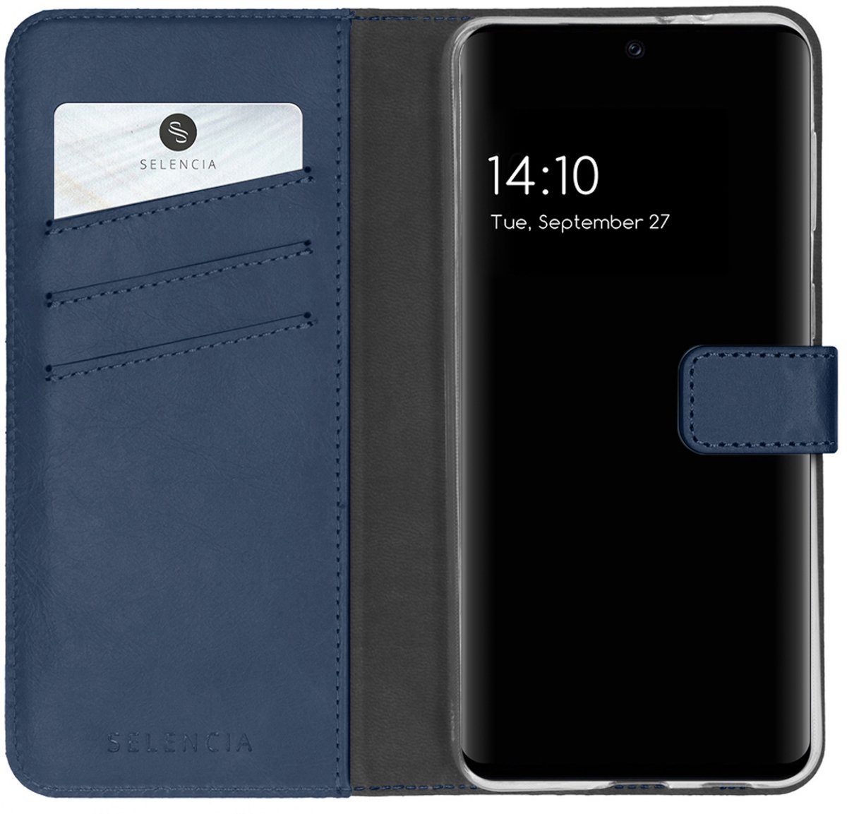 Selencia Hoesje - Geschikt voor Samsung Galaxy S21 FE - Echt Lederen Bookcase - Blauw