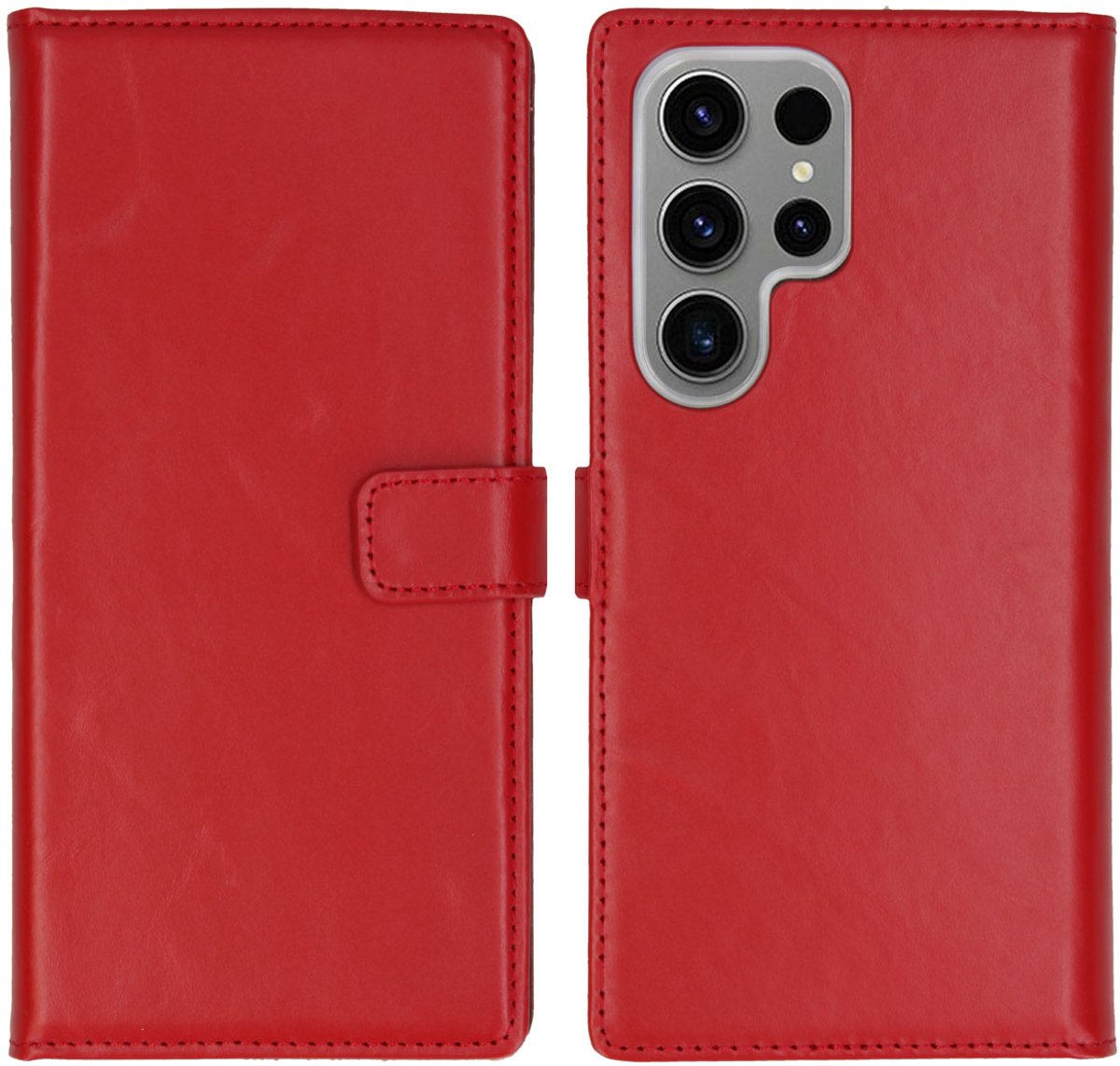 Selencia Hoesje - Geschikt voor Samsung Galaxy S24 Ultra - Echt Lederen Bookcase - Rood