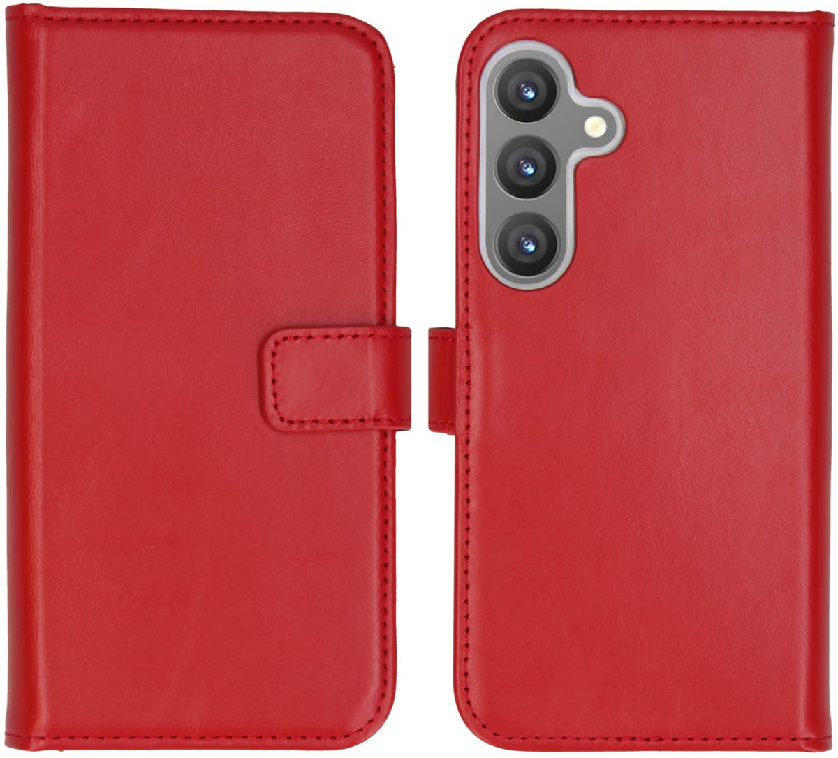 Selencia Hoesje - Geschikt voor Samsung Galaxy S24 - Echt Lederen Bookcase - Rood