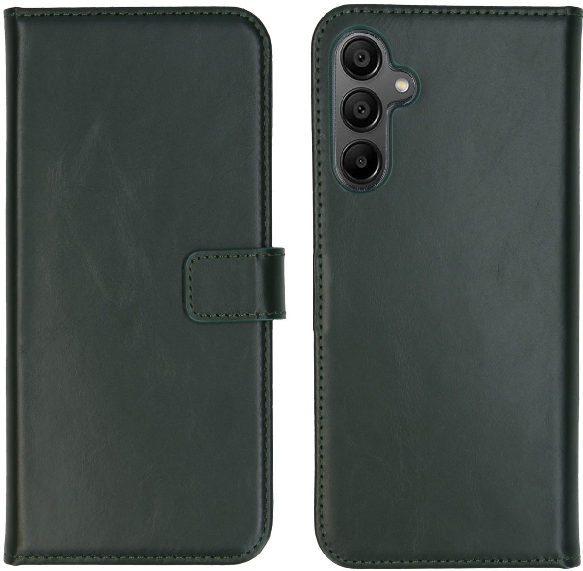 Selencia Hoesje - Geschikt voor Samsung Galaxy A15 (4G) / A15 (5G) - Echt Lederen Bookcase - Groen