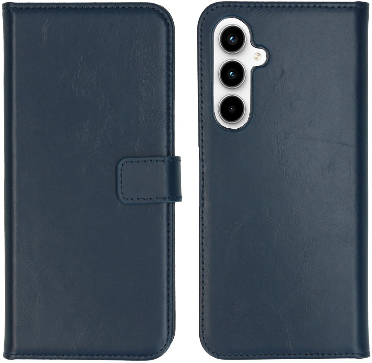Selencia Hoesje - Geschikt voor Samsung Galaxy A35 - Echt Lederen Bookcase - Donkerblauw