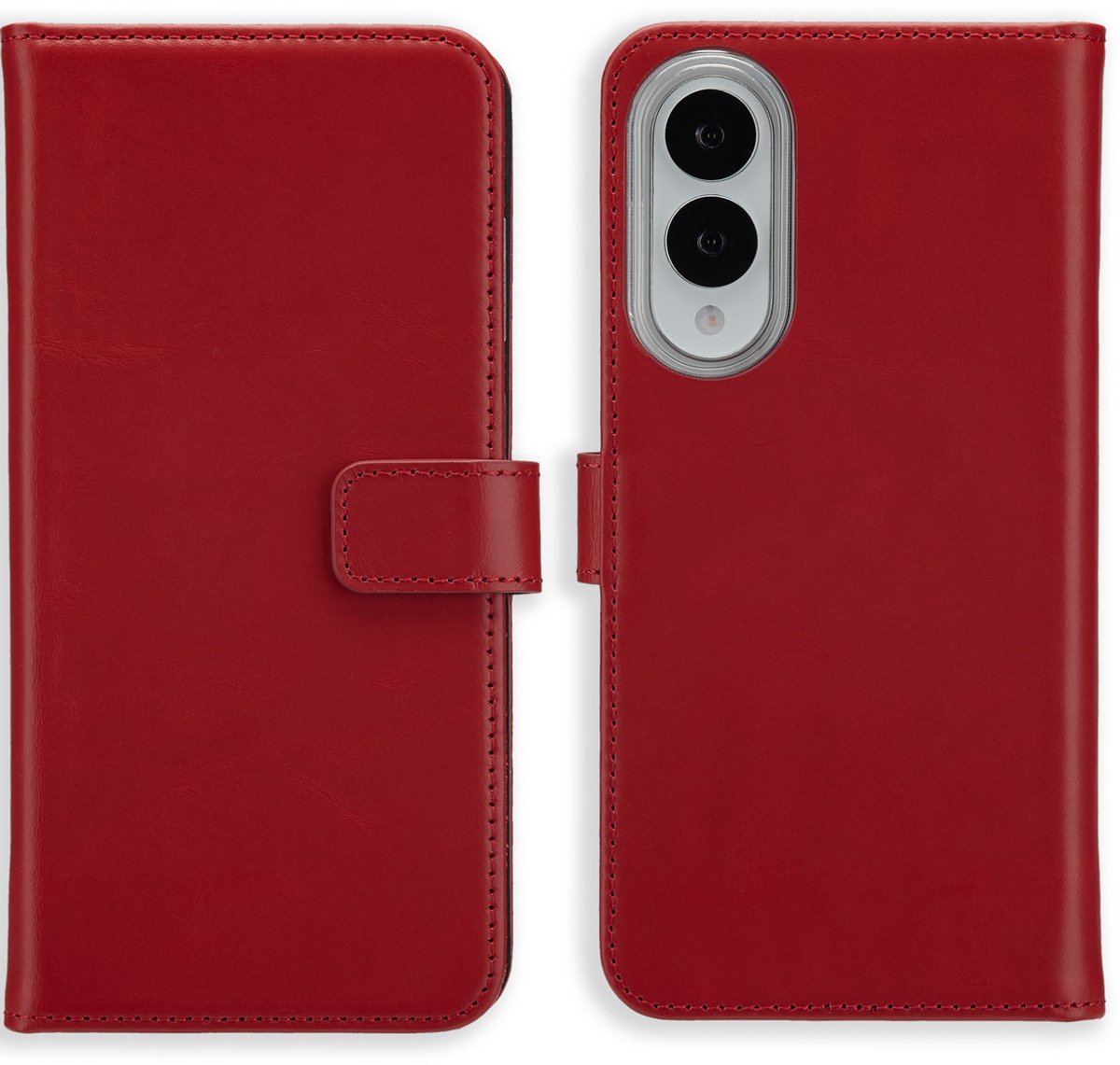 Selencia Hoesje - Geschikt voor Samsung Galaxy S25 Edge - Echt Lederen Bookcase - Rood