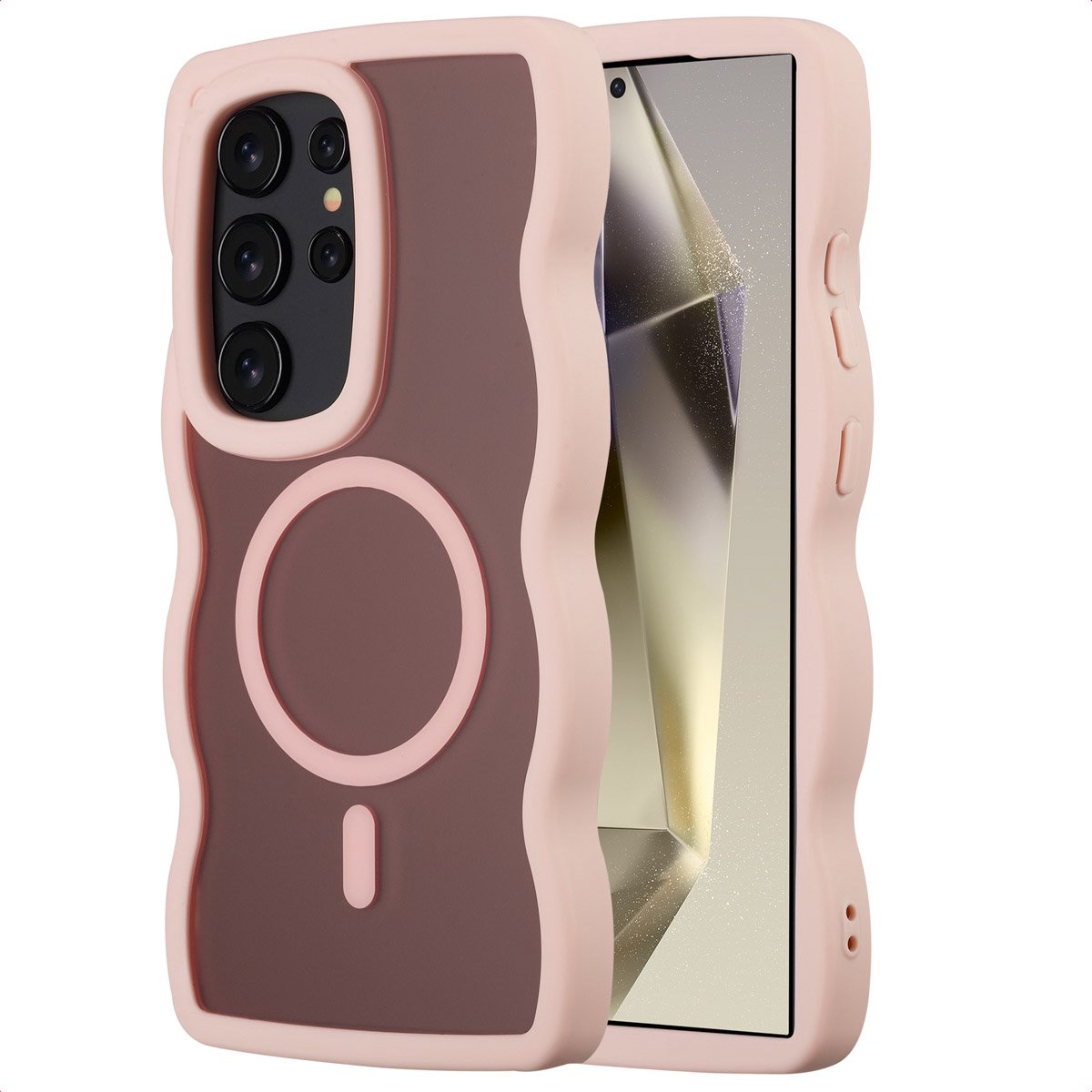 Selencia Wavy Case - Golvend Hoesje geschikt voor Samsung Galaxy S24 Ultra - Soft Pink
