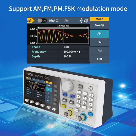Draagbare Golfvormgenerator met Dual Channels en 3.6 inch LCD-scherm - Frequentie-uitgang tot 70 MHz en 300 MSa/s Sample Rate van Merkloos — afbeelding 3