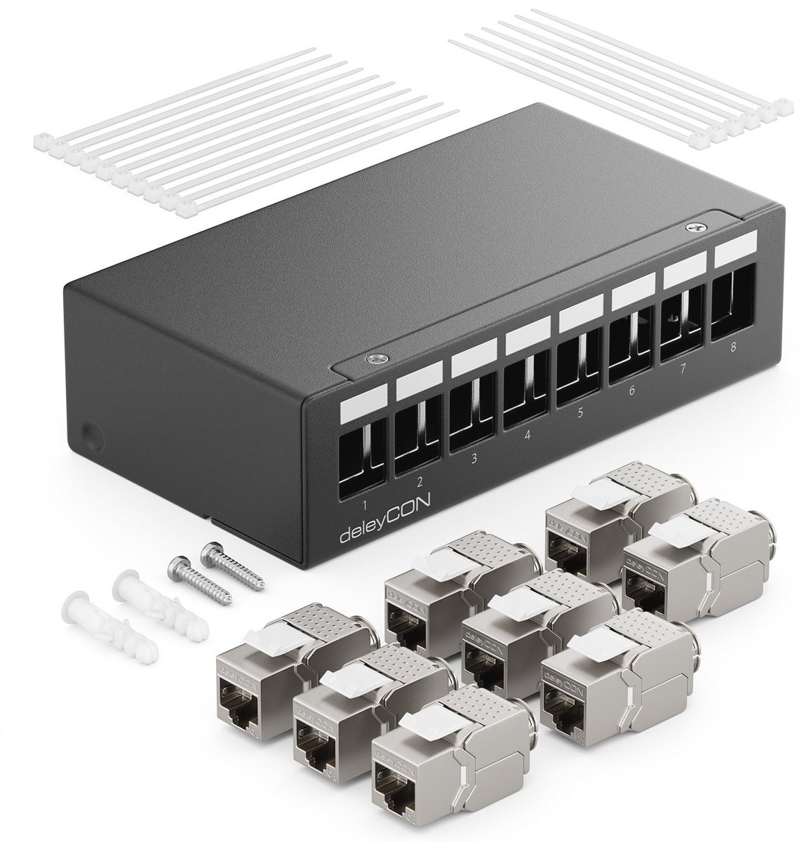 8-Poorts Patchpanel Set met RJ45 Keystone Jack Modules - STP CAT6a Compatibel