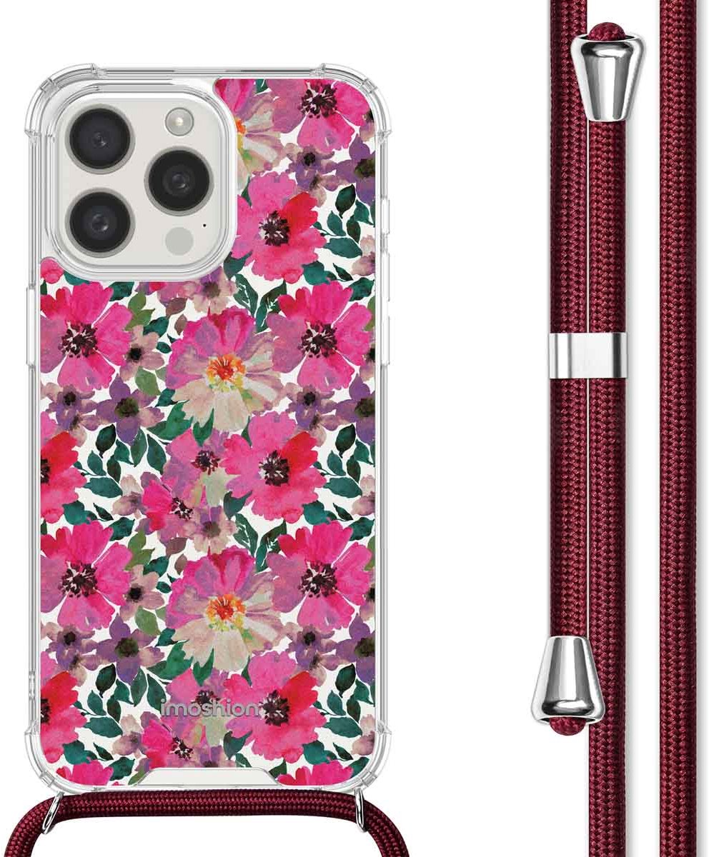 imoshion Hoesje - Geschikt voor Apple iPhone 15 Pro - Design Hoesje met Koord - Flower Water