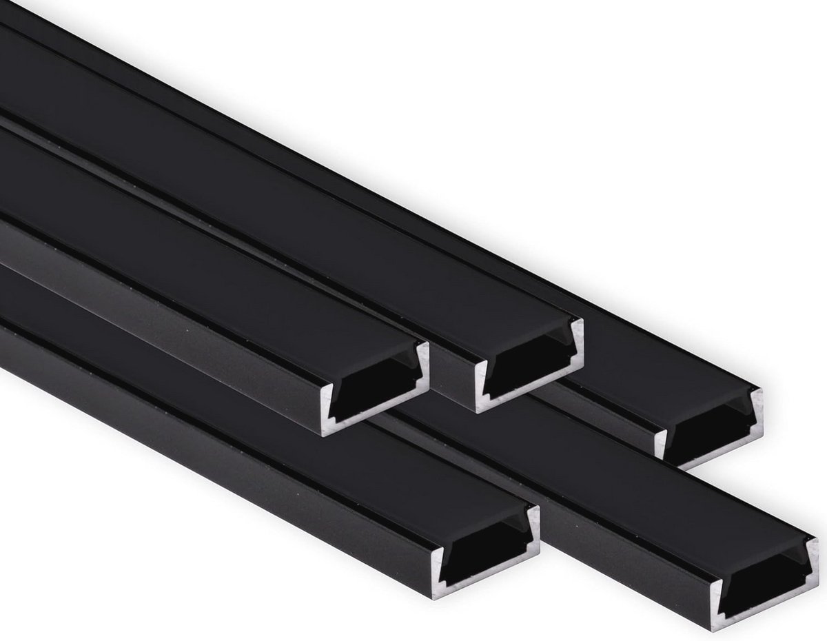 AFTERTECH 5 x 2 meter (10 m) 1506N 15 x 6 mm aluminium profiel zwart voor LED-strips LED-strips 2 m 2 m + afdekking (5 x 2 meter 1506 zwart zwart)