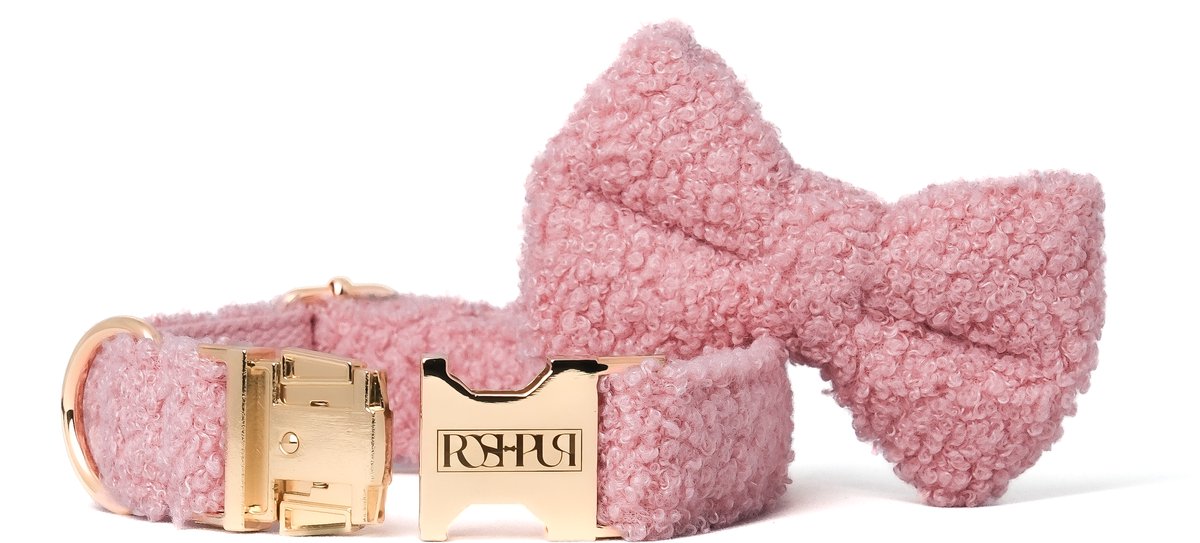 POSHPUP® - Teddy Hondenhalsband met Strik - Roze - Maat L - Roestbestendige metalen kliksluiting - Voor Kleine en Grote Honden