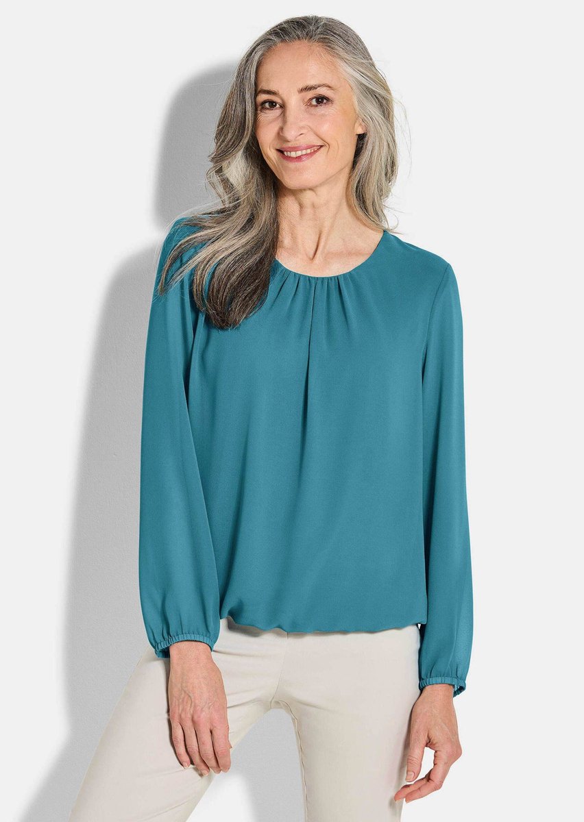 Goldner Chiffonblouse Jerseyblouse met plooidetails