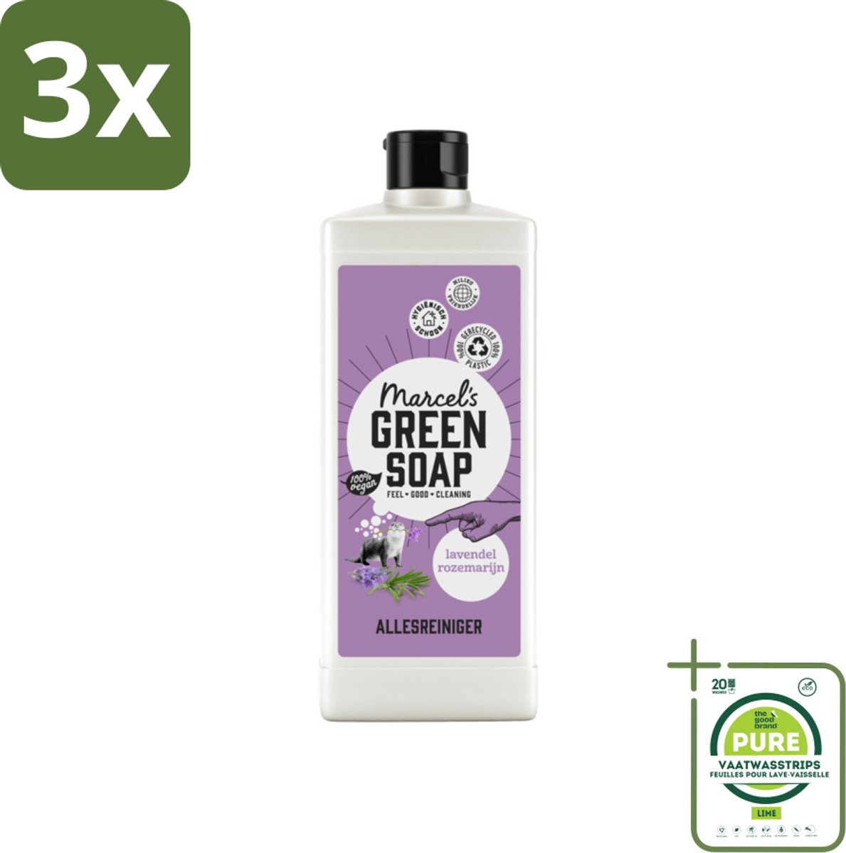 3 x Marcel's Green Soap - Allesreiniger - Lavendel & Rozemarijn - Natuurlijk & effectief - 750 ml - Grootverpakking - Allesreiniger - Schoonmaakmiddel - Lavendel - Rozemarijn - Biologisch Afbreekbaar
