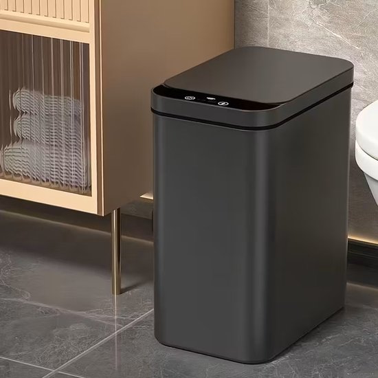 Slimme Sensor Prullenbak badkamer / kantoor {zwart} 32 cm hoog, 23,5 cm breed)