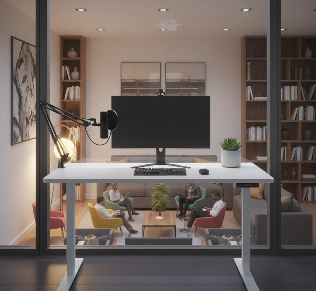 Elektrisch Zit-Sta Bureau 120x60 cm – In Hoogte Verstelbaar 72-117 cm – Ergonomisch Sta Bureau met Geheugenfunctie – Stil & Stabiel – Inclusief Monitor Verhoger – Wit – House&Garden