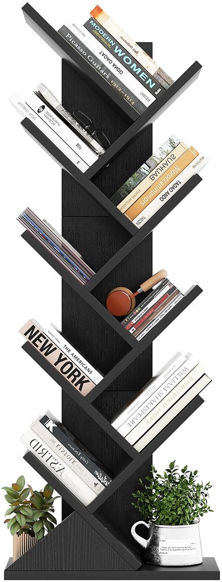 Unyqoos Boomvormige boekenkast met 9 niveaus voor boeken en decoratie Zwart