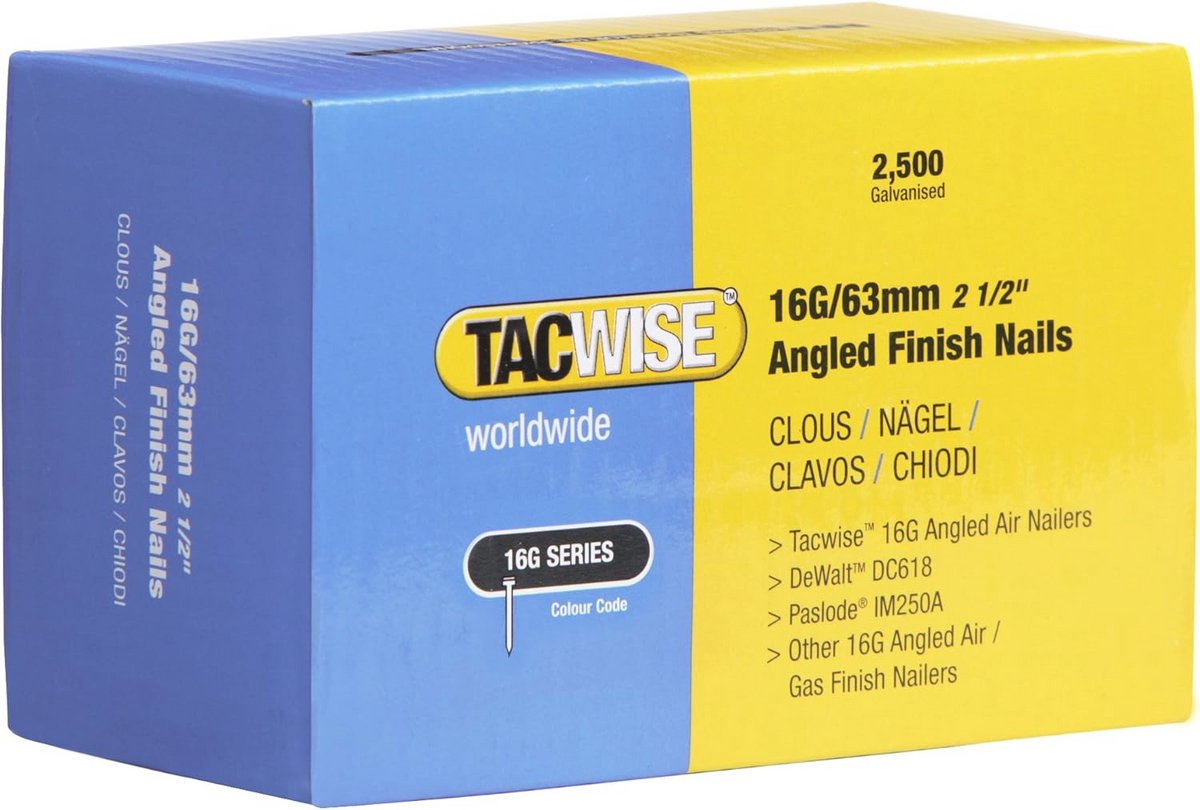 16G Verzinkte Afwerknagels 63 mm - 2500 Stuks voor Houtbewerking en Aftimmering