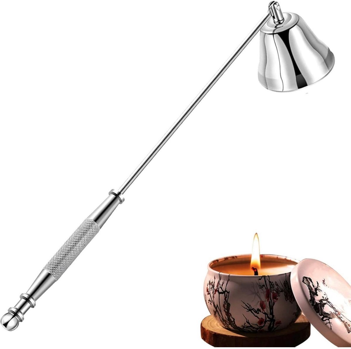 GELLDG Kaarsentrekker - Zilver - Roestvrijstalen kaarsentrekker met lange steel - Geschikt als cadeau - Geschikt voor de meeste kaarsen - 21 cm