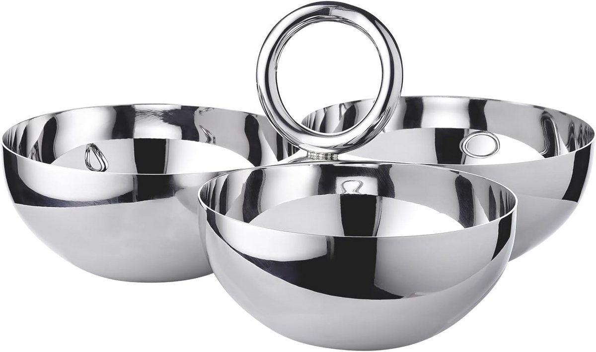 Ronde Serveerschaal / Snackkom RVS Hoogglans Ø 22 cm - Drievoudige Presentatie