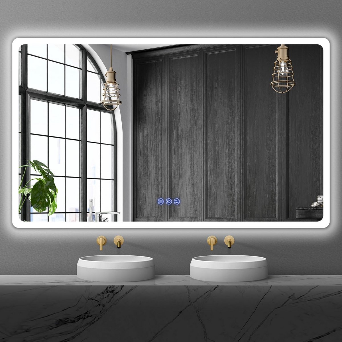 Grote Badkamerspiegel met LED Verlichting, Anti-condens en Dimbare Lichten