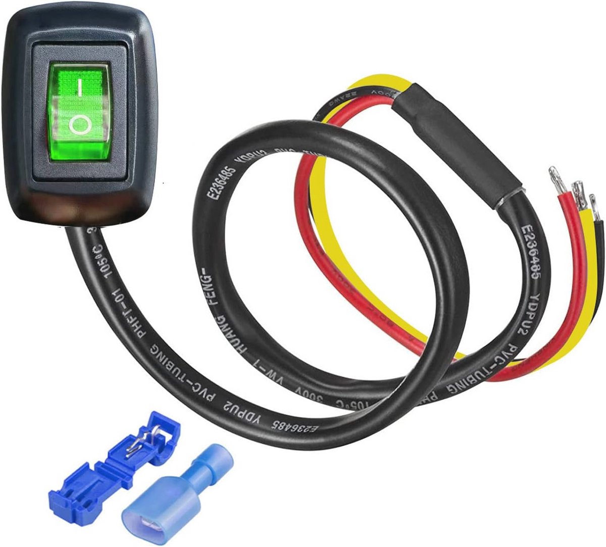 Plak Type Schakelaar met Terminal - Auto Drukknopschakelaar AAN/UIT voor DC12V/10A, 24V/5A - DIY Tuimelschakelaar met Groen LED