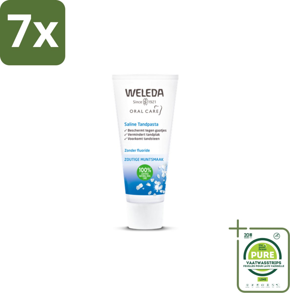 7 x WELEDA - Tandpasta Saline - 75ml - Grootverpakking - Tandpasta - Natuurlijke Tandpasta - Zeezout Tandpasta - Mondgezondheid - Tandplak