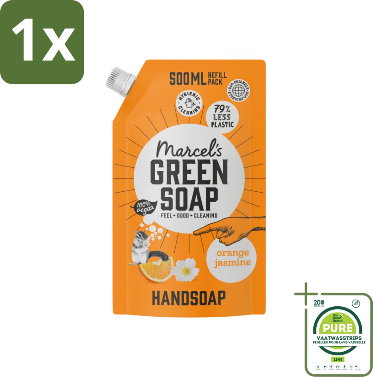 1 x Marcel’s Green Soap – Handzeep Navulling – Sinaasappel & Jasmijn – 500 ml - Handzeep - Sinaasappel - Jasmijn - Natuurlijke Handzeep - Biologische Handzeep