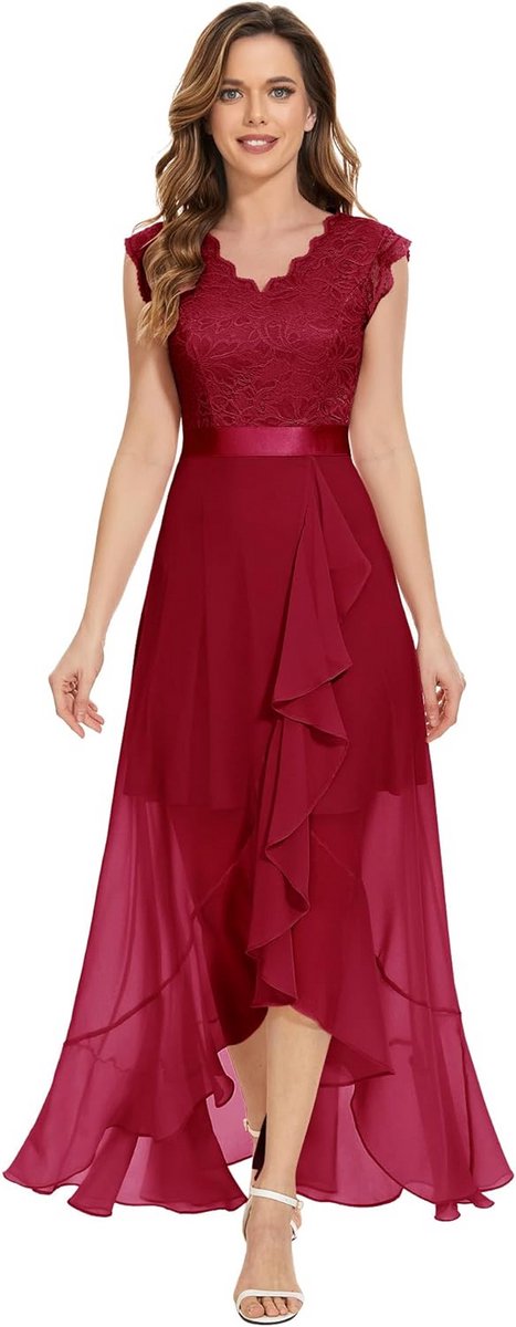 Elegante Maxi Avondjurk Dames met V-hals en Asymmetrische Zoom voor Bruiloft of Cocktail