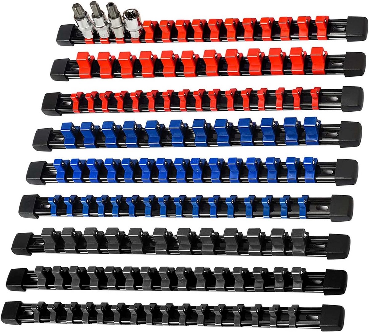 9-delige ABS Socket Organizer voor 1/2", 3/8" en 1/4" Drive - Premium Kwaliteit