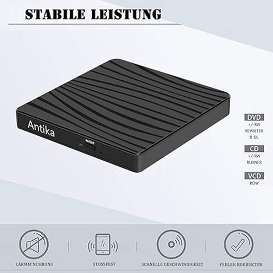 Externe DVD-Drive USB 3.0 & Type-C - Draagbare CD/DVD Brander & Lezer - Plug & Play Optische Drive voor Laptop & Desktop - Compatibel met Windows 11/10/8/7 & MacBook/MacOS - Slank & Schokbestendig Design van Thuys — afbeelding 4