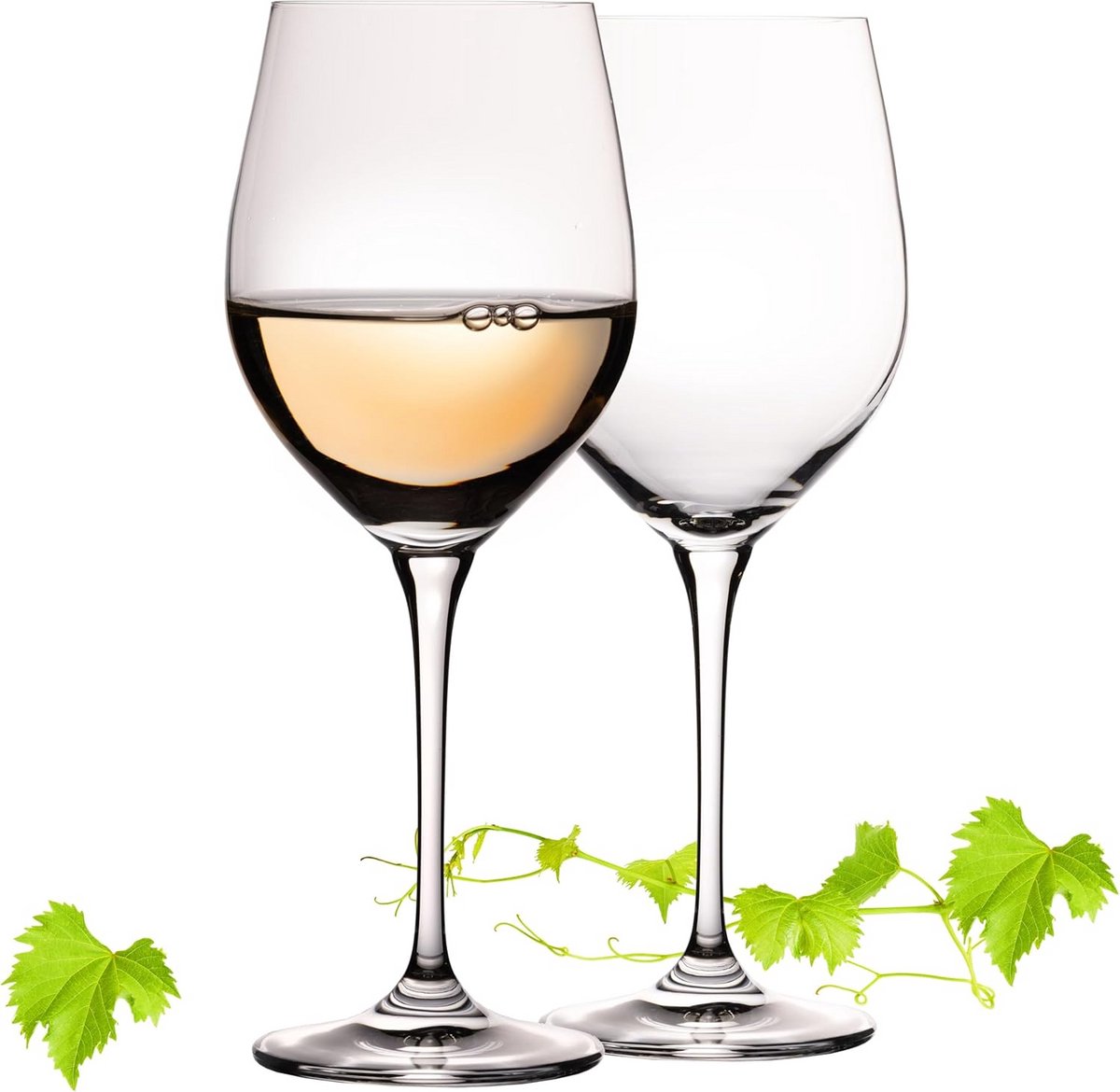 Set van 2 Elegante Witte Wijnglazen van Kristalglas, 450 ml, Vaatwasmachinebestendig