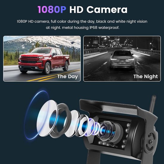 Draadloze Achteruitrijcamera met 7-inch HD Monitor - IP68 Waterdicht voor Auto, Vrachtwagen en SUV — afbeelding 3