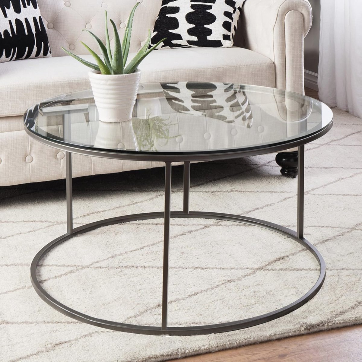 Elegante salontafel van gehard glas 45x80 cm zwart en transparant