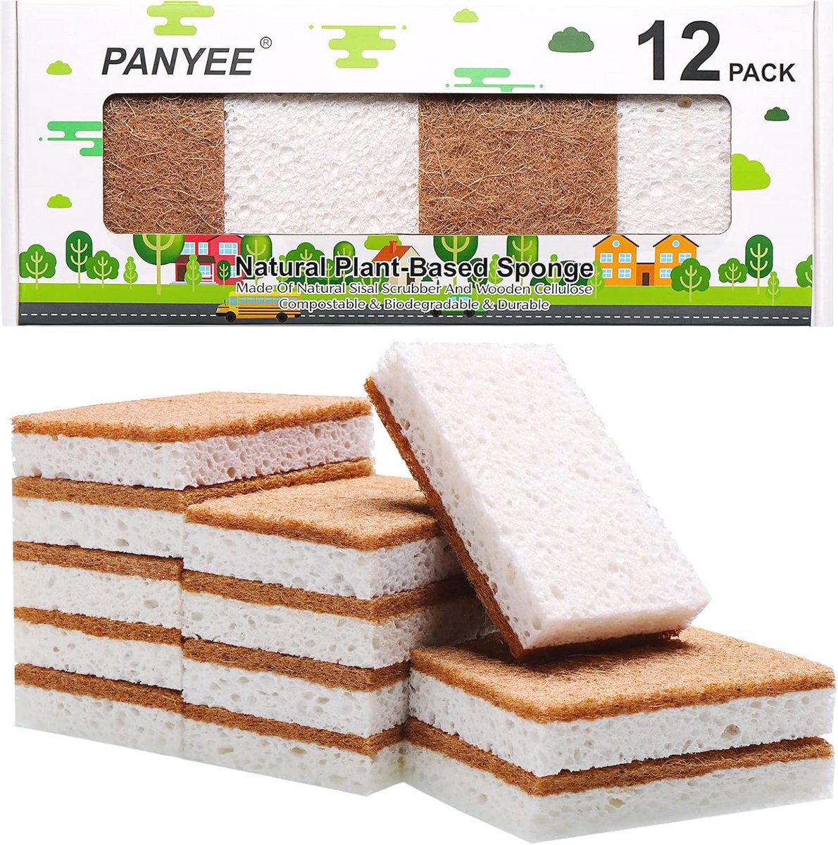 Eco-vriendelijke Keuken Sponzen - 12 Pack Biologisch Afbreekbare Schrobsponzen