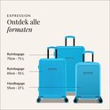 Drie blauwe SUITSUIT koffers in verschillende formaten: 75cm, 65cm en 55cm.
