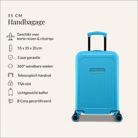 SUITSUIT Handbagage koffer 55x35x20 - Handbagage trolley - Lichtgewicht koffer - Reiskoffer - Veilig TSA cijferslot - Expression koffer Blue Lagoon - Blauw