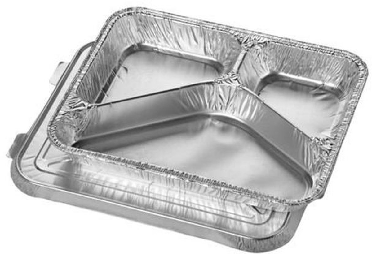 Aluminium Menuschalen met Deksel, 3-delig, 760 ml (50 stuks)