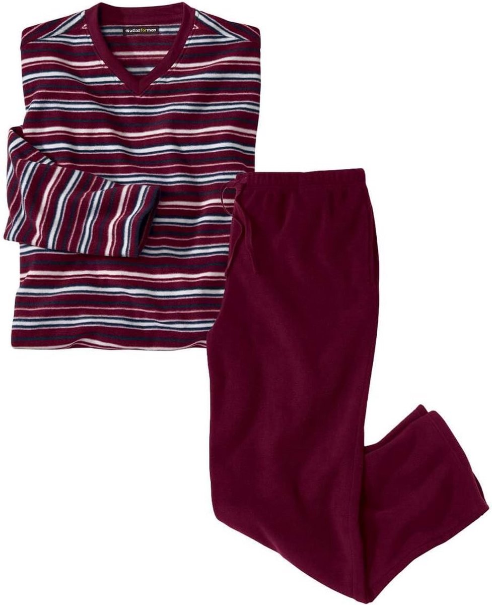 Warme Microfleece Pyjama Heren Gestreepte Top en Effen Broek Maat 3XL