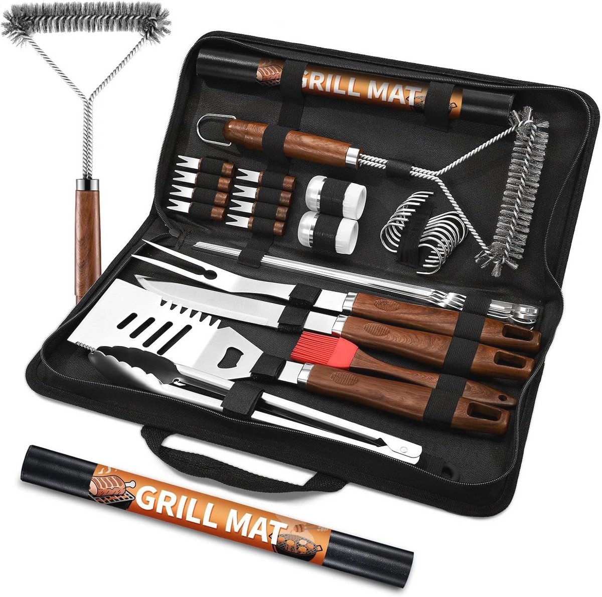 Grillset met Houten Handgrepen voor BBQ en Grillen