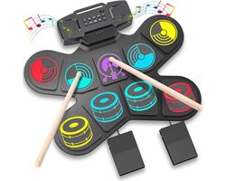 Elektronische drumset, Uverbon Elektrisch drumstel voor kinderen, kleurrijk drumstel met USB opladen Bluetooth MIDI ingebouwde luidsprekers, oprolbaar drumstel voor kinderen, kerst- en