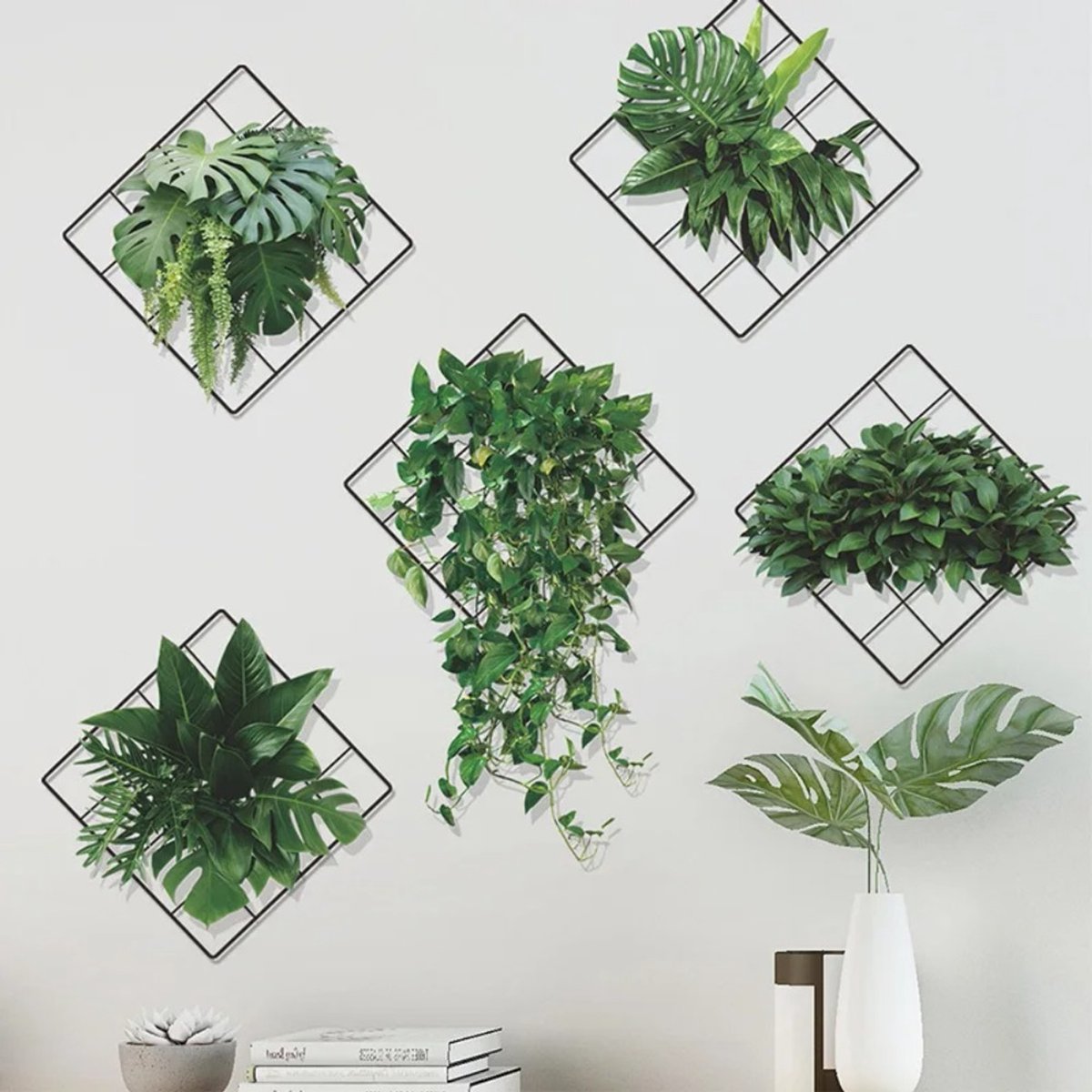 6 Stuks Gesimuleerde Groene Plant Vinyl Bonsai Muurstickers 3D Tropische Groene Plant Tulp Behang Moderne Keramische Tegel Muurstickers Huis Interieur Decoratie Muurschilderingen
