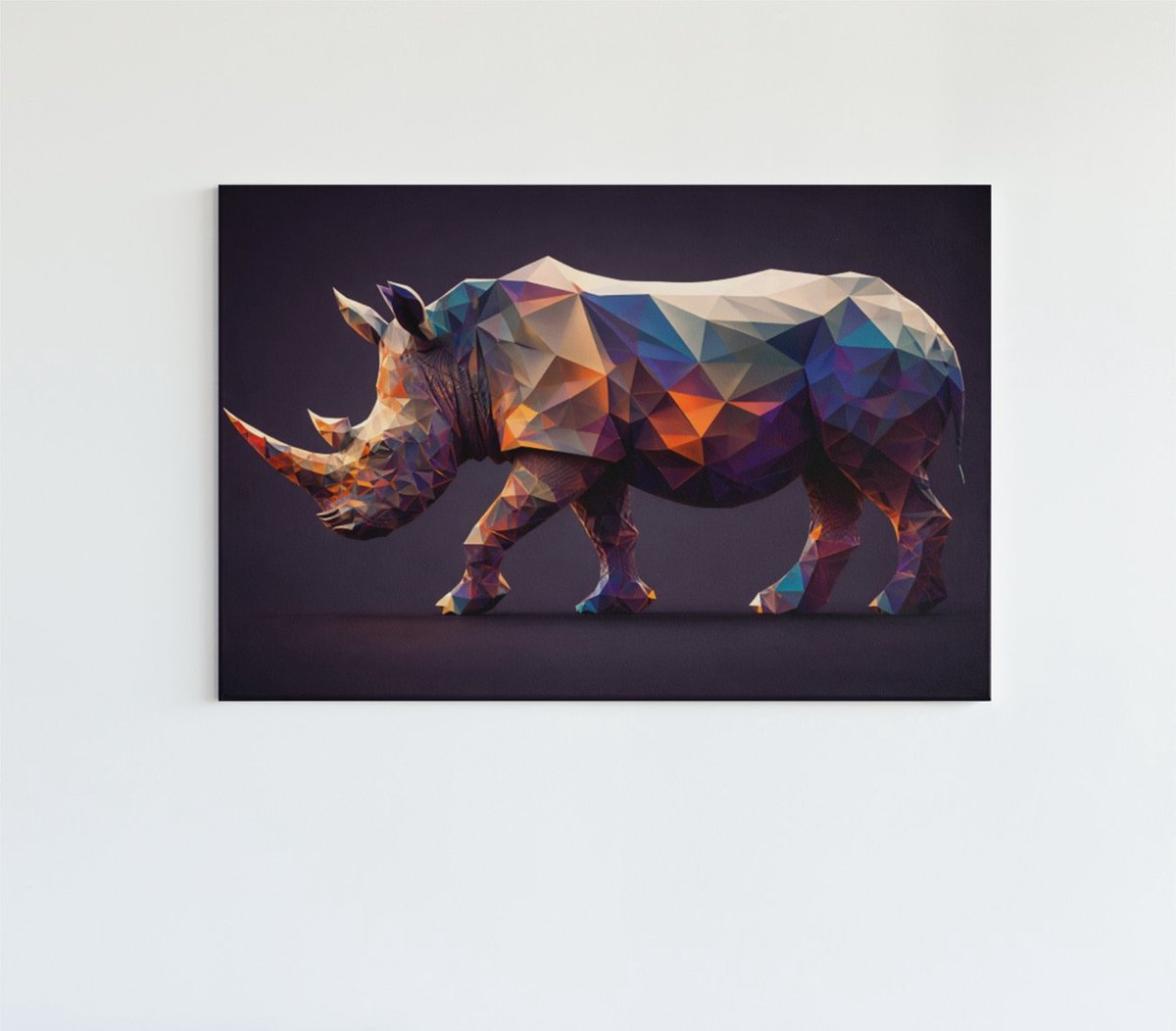Dieren - Schilderij - Canvas - Kleurrijke Neushoorn - 60x40 cm