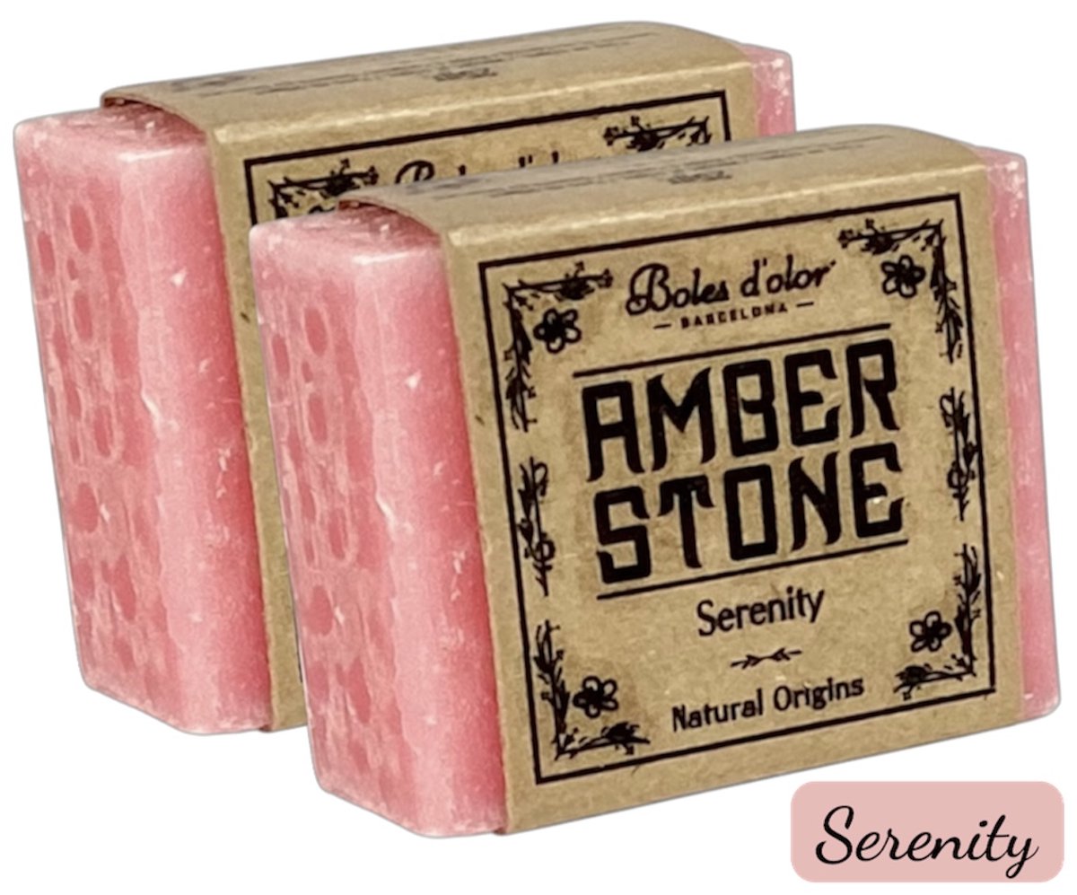 Amberblokjes 2x 'Boles d'olor Serenity' - Inclusief verzenden - Roze - Houtachtig - Amber stone blokje - Geurblokje - Geurverfrisser - Luchtverfrisser - Verfrisser - Parfum - Warm - Wc - Toilet - Kledingkast - Kast - Lade - Geurbrander - Brander